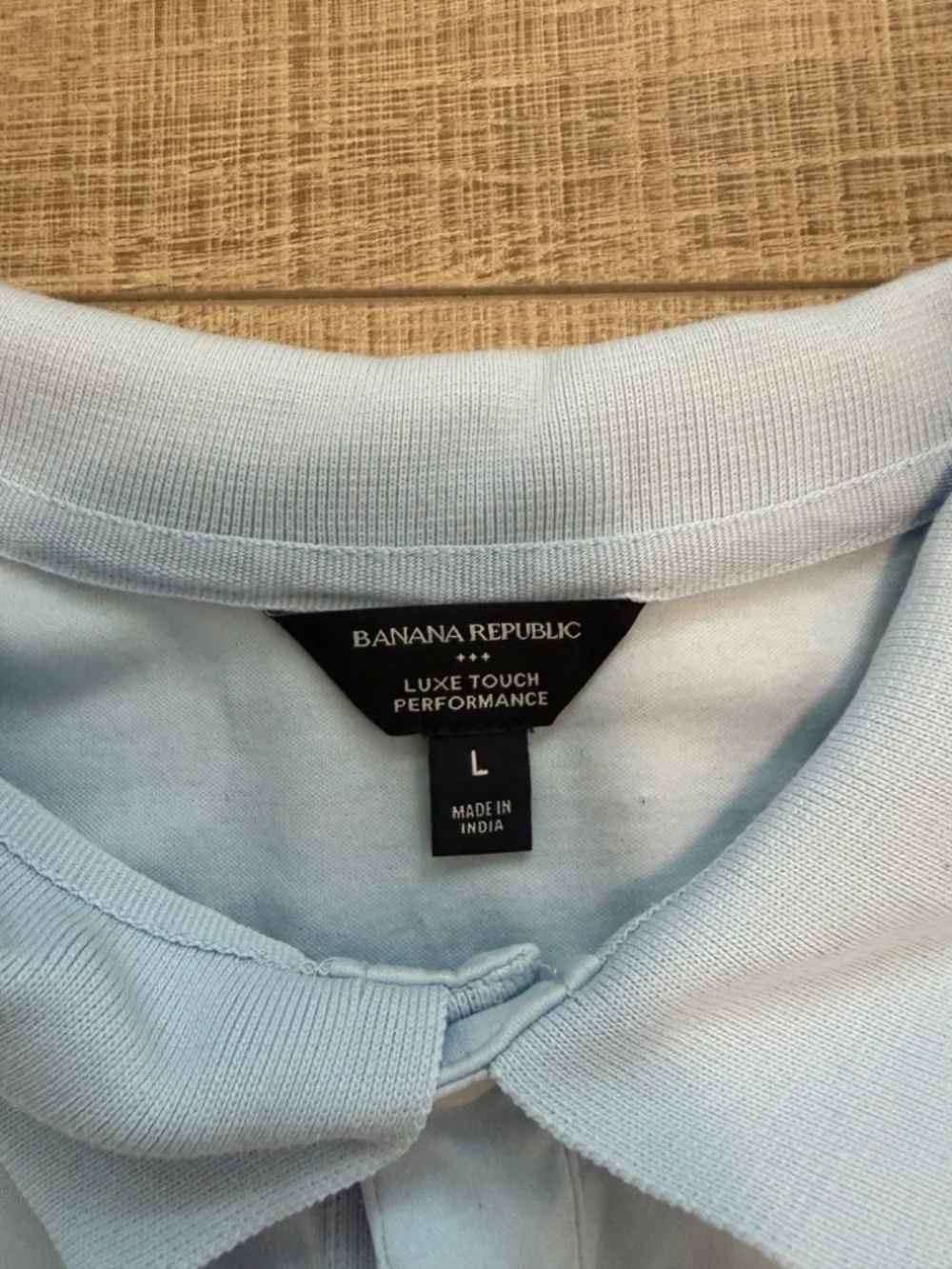 Banana Republic Luxe Touch Performance Light Baby Blue Polo Short Sleeve Men's L
